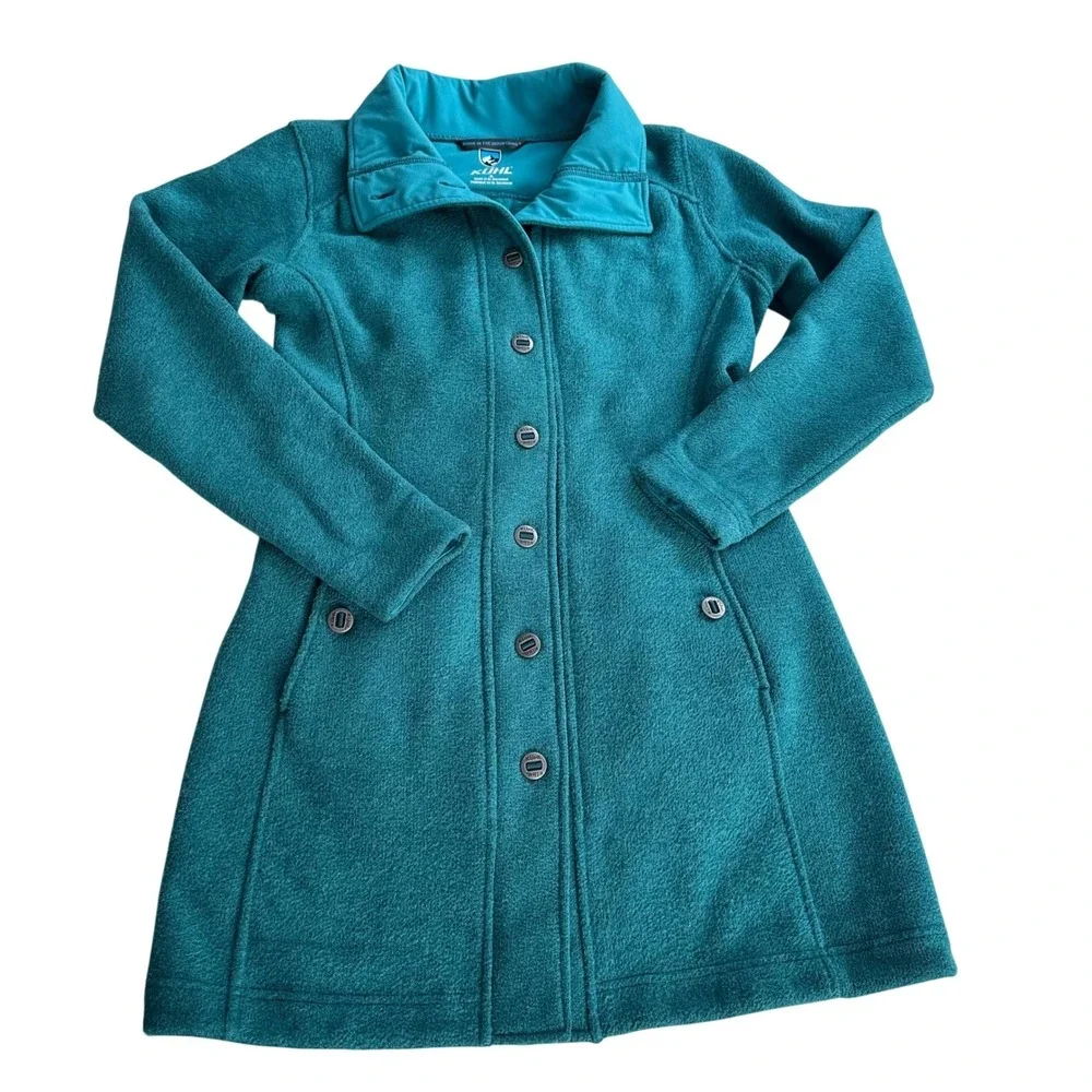 KUHL Teal Alpaca Fleece‎ Button Front Collared Jacket Women's Long Small